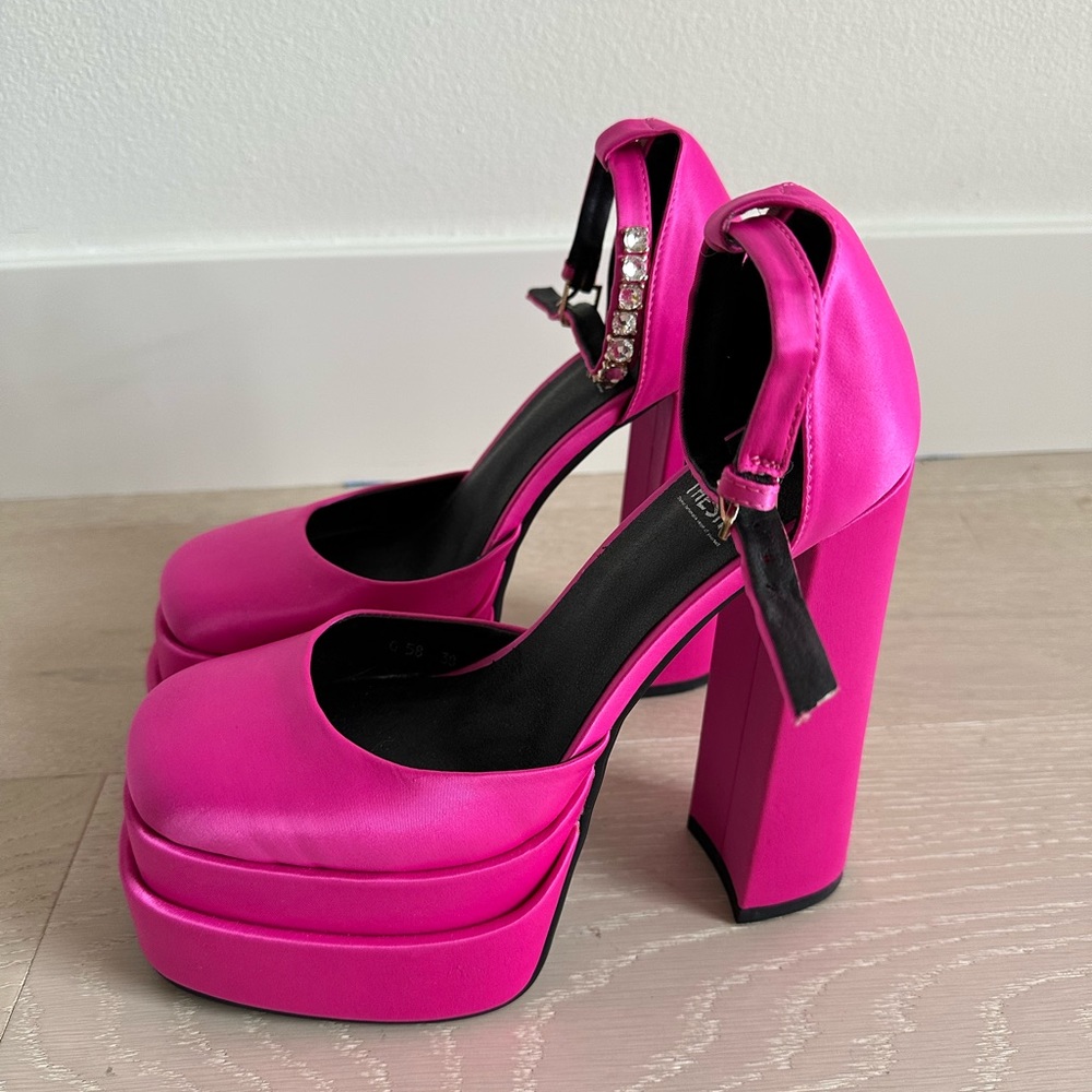Pink Satin Platforms - image 7